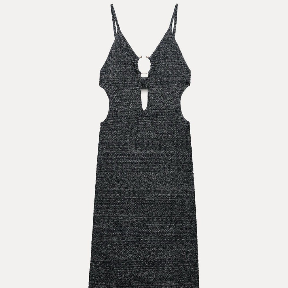 Zara Navy Backless Dress with Cut-Out Design
